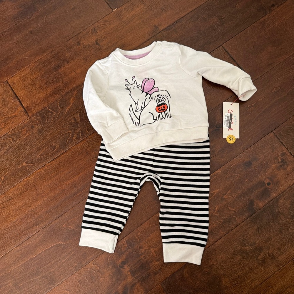 Cat & Jack 0-3 M Halloween Sweatshirt and Striped Jogger Set  Cat Dog Trick